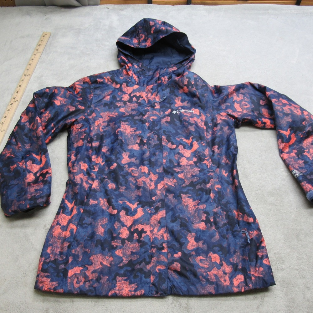 Columbia Jacket Womens XS Blue Camo Arcadia Waterproof Hood Full Zip Light Pack